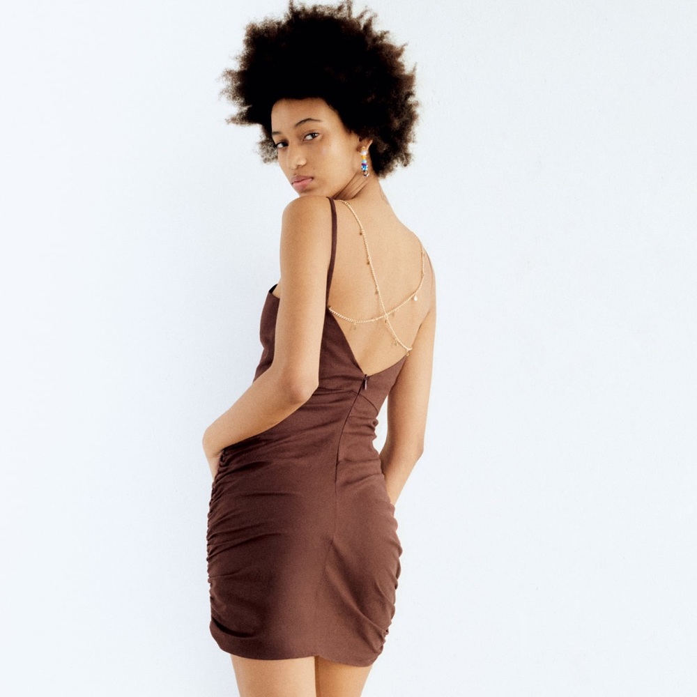 ZARA 🤎 DRAPED DRESS WITH JEWEL CHAIN AT BACK